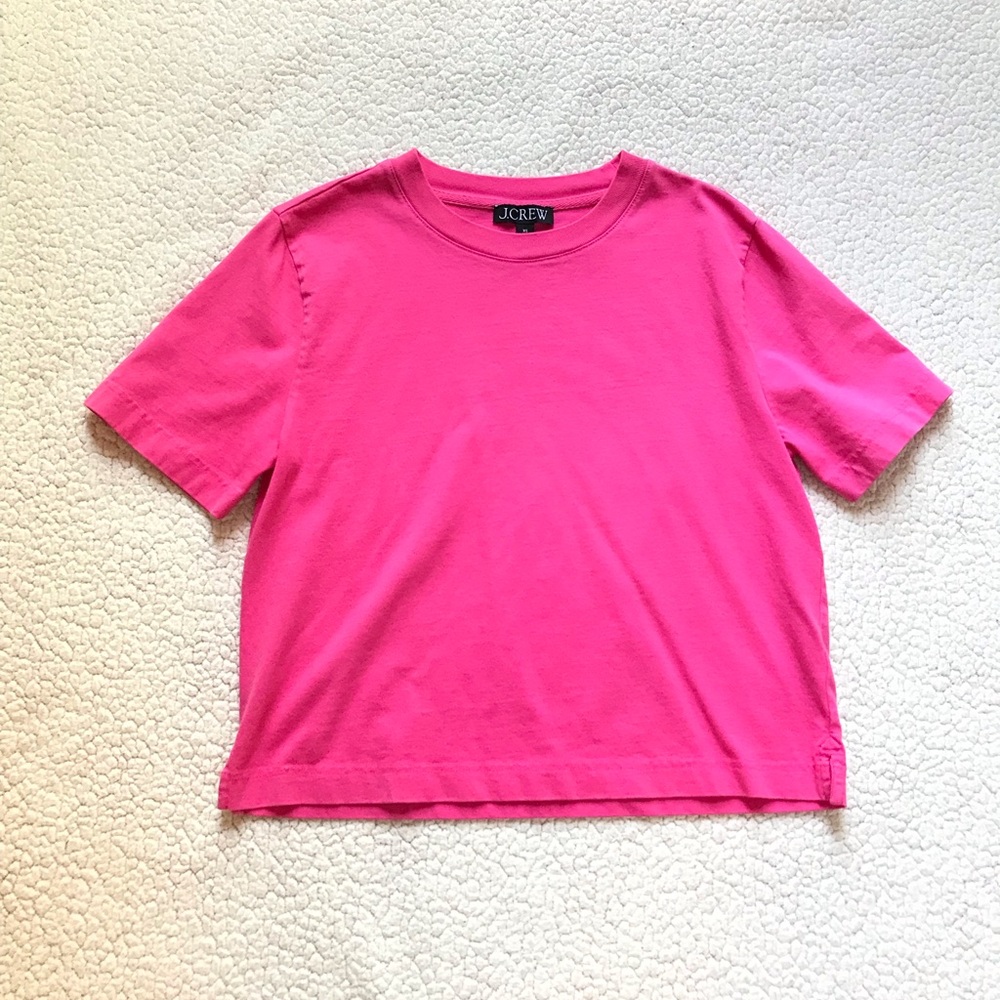 J.Crew Relaxed Premium Weight Cropped T-Shirt in Flashback Pink - XS